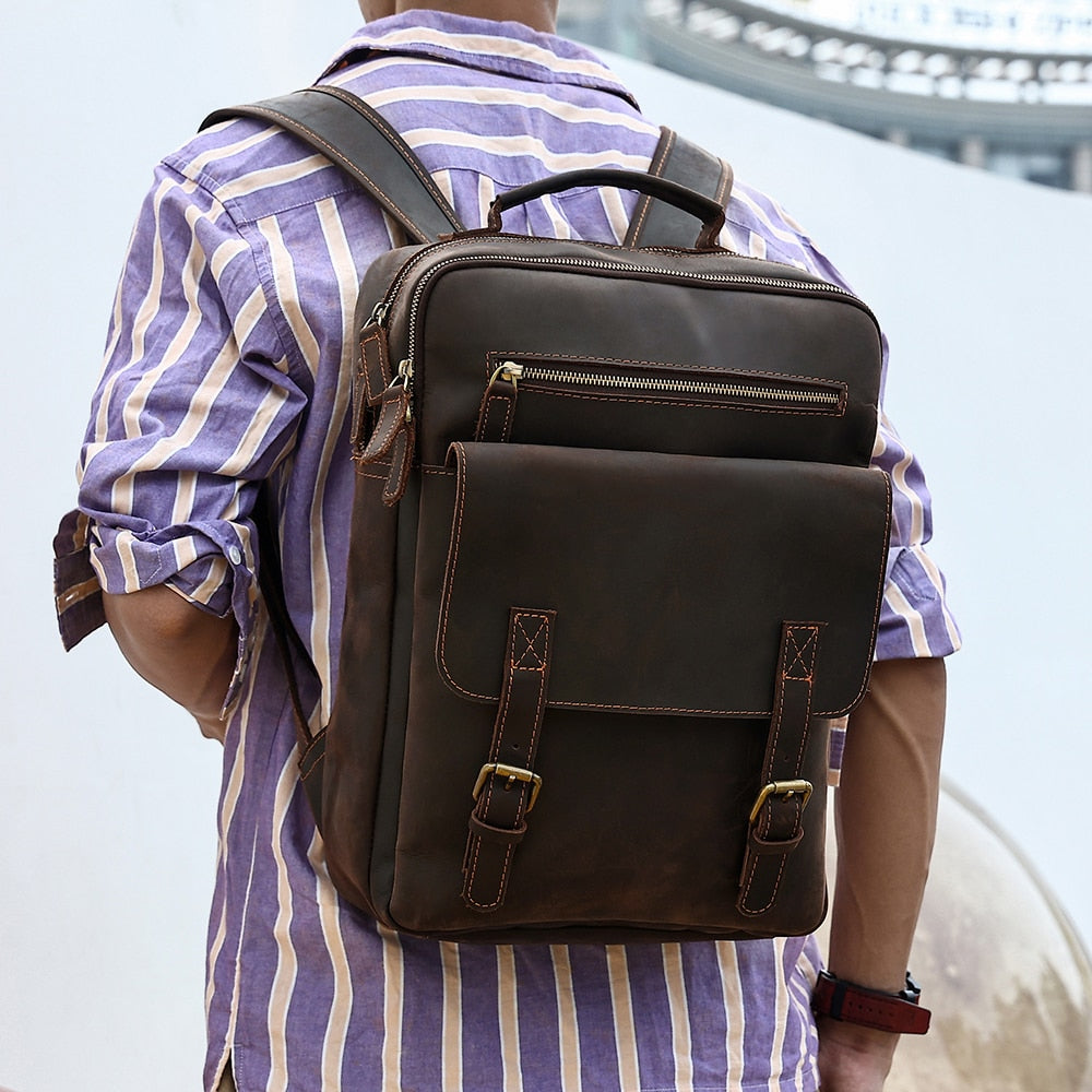 bleecker traveler backpack in leather and suede Leather Travel Backpack