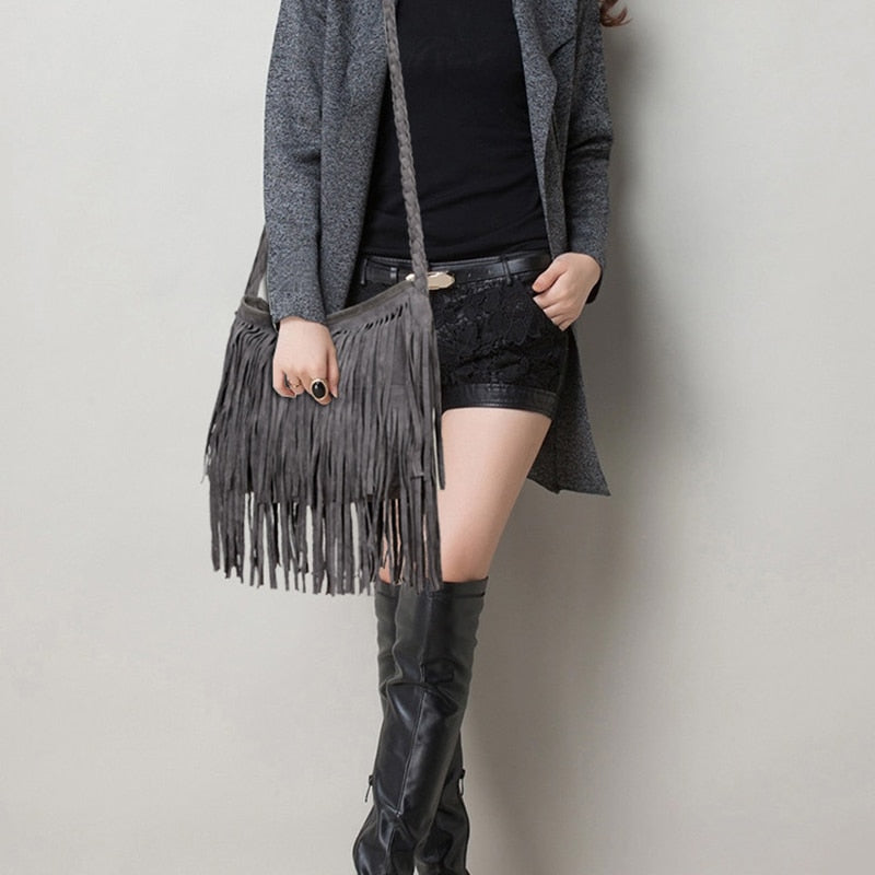 Fringed Leather Shoulder Bag - Suede & Saddle Leather Co.